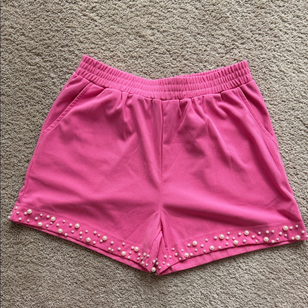 Pink Pearl-Embellished Women's Shorts
